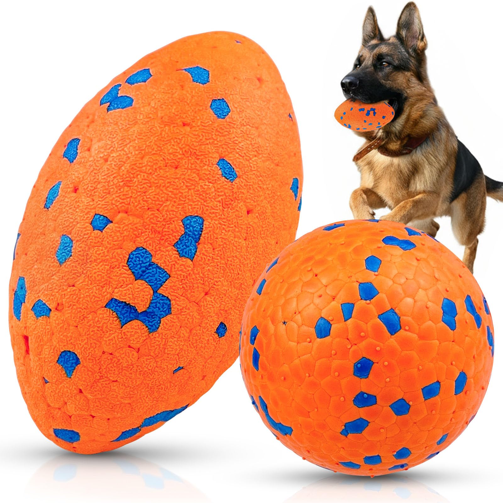 2 palline per cani, da rugby per cani, robuste, interattive, sicure e atossiche, indistruttibili, per cani di taglia media e grande, arancione