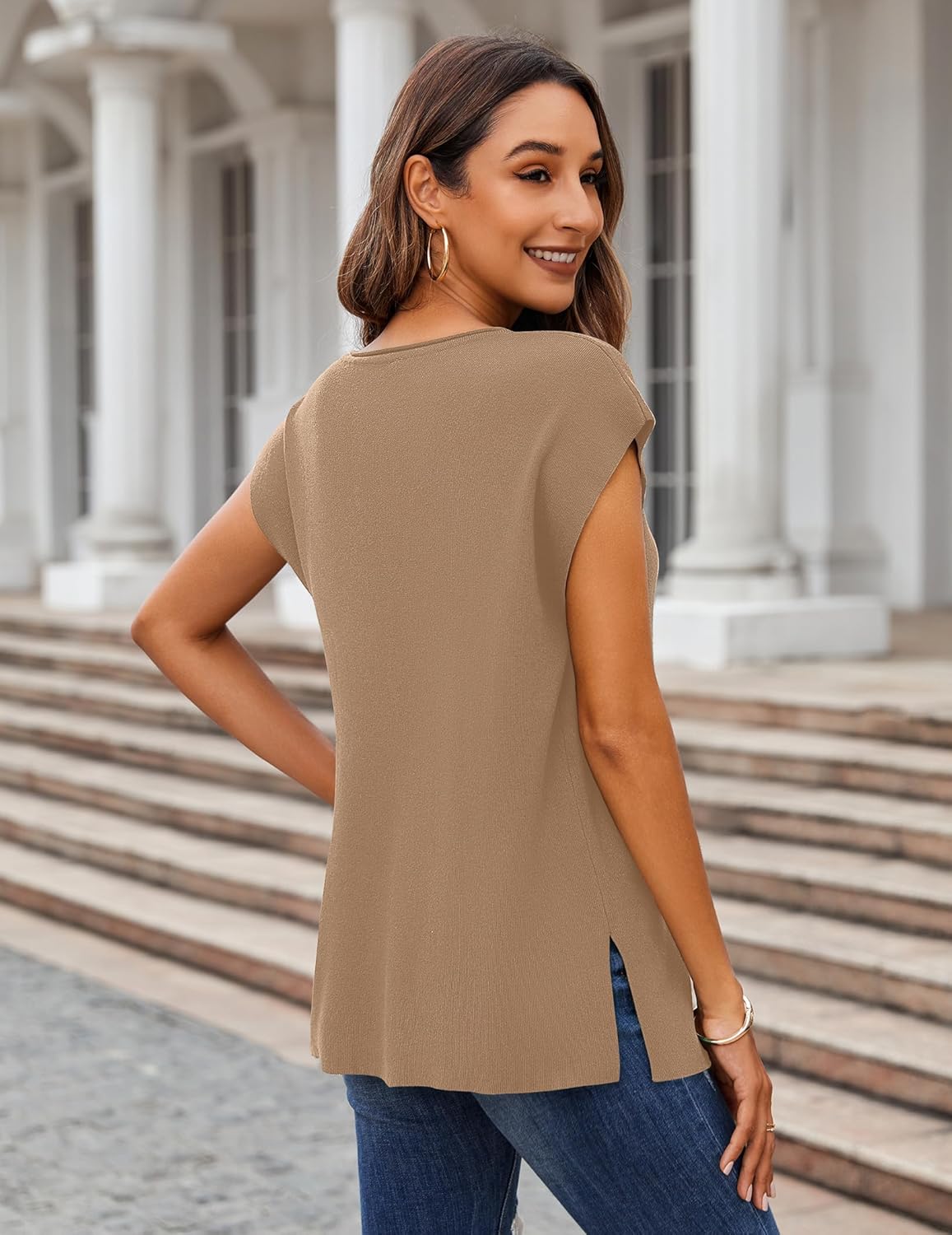 Zeagoo Sweater Vest Women Crew Neck Loose Fit Knit Lightweight T Shirts Pullover Casual Summer Outfits - Image 3