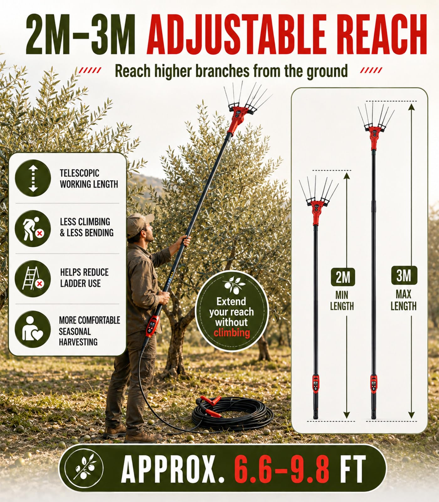 Raccoglifrutta Elettrico Senza Fili 600W | Per olive, noci, chicchi di caffè e bacche
