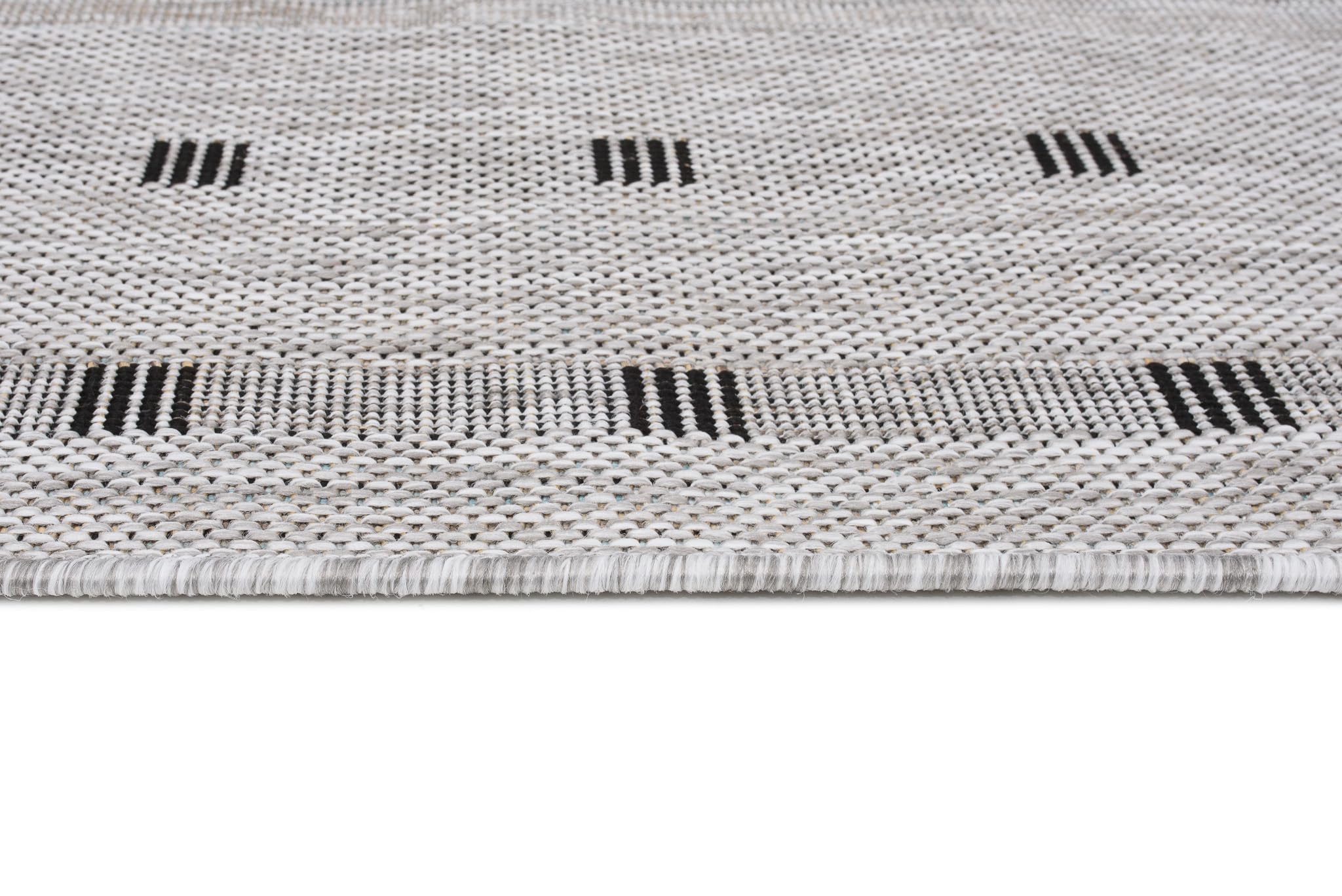 TAPISO Melissa Teppich Outdoor Grau Schwarz Flachgewebt Indoor Küche Flur Wohnzimmer Balkon Terrasse Modern Sisal Kurzflor ÖKO-TEX 120 x 170 cm