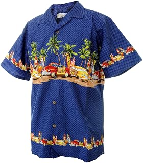 Men's Hawaiian Shirt - Cars, Surfboards and Palm Trees