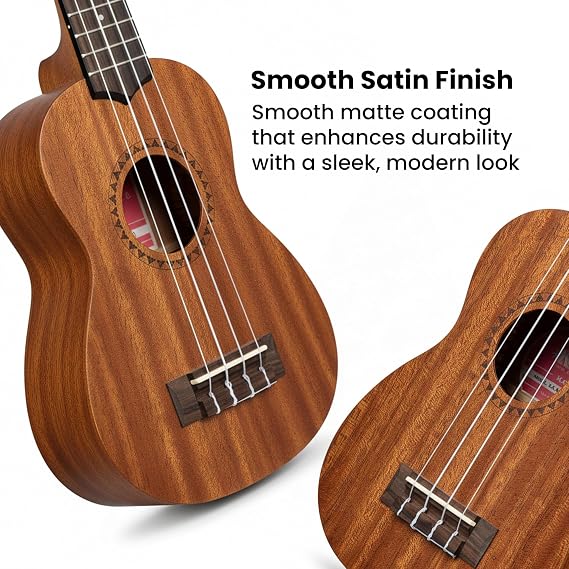 Kala KA-15S Satin Mahogany Soprano Ukulele Bundle with Gig Bag, Tuner, Strap, Austin Bazaar Instructional DVD, and Polishing Cloth