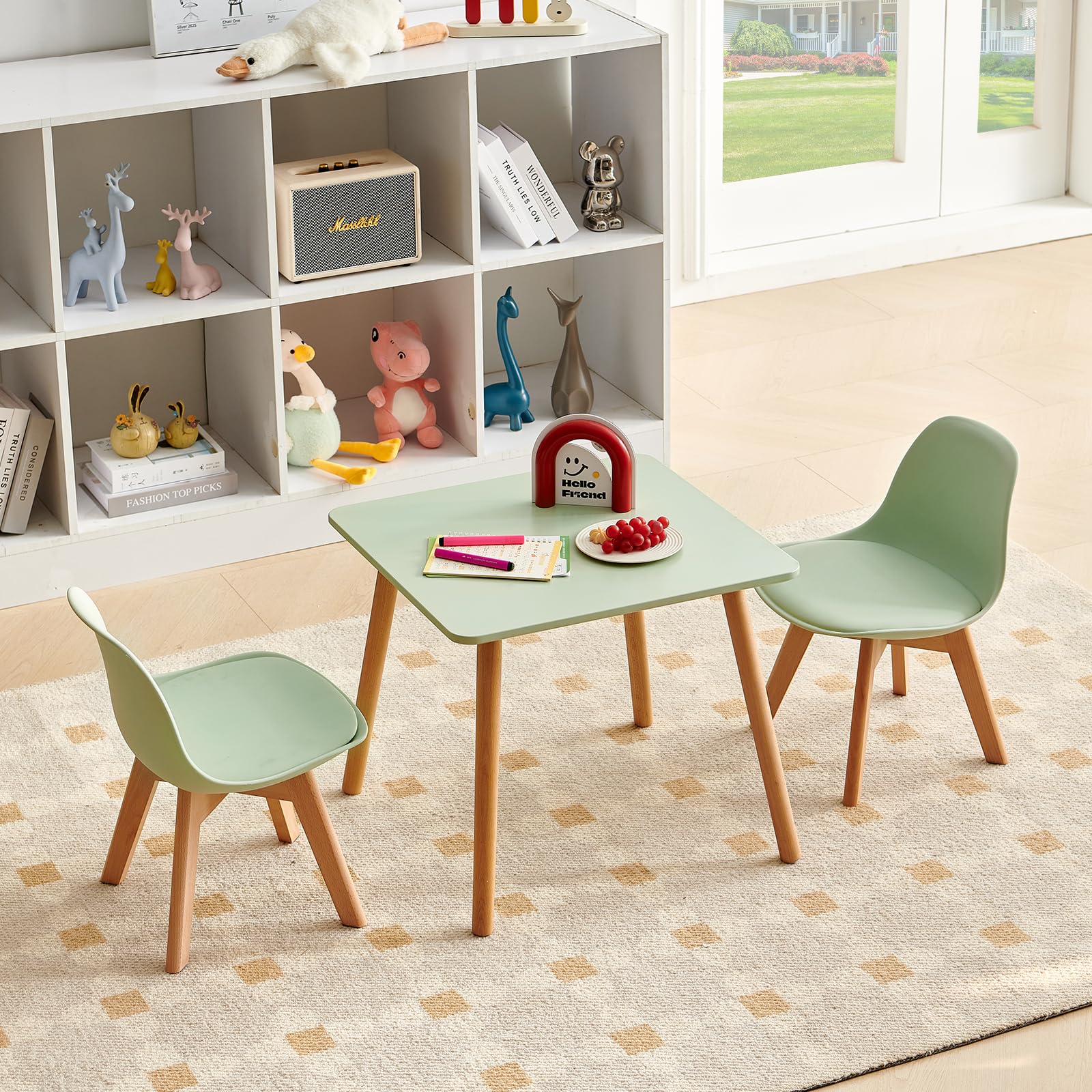 LuxNook Tafelset en 2 stoelen voor kinderen, 3-in-1, zitset voor kinderen van beukenhout, kleine vierkante tafel, stimuleert creativiteit en leren, jongens en meisjes (wit