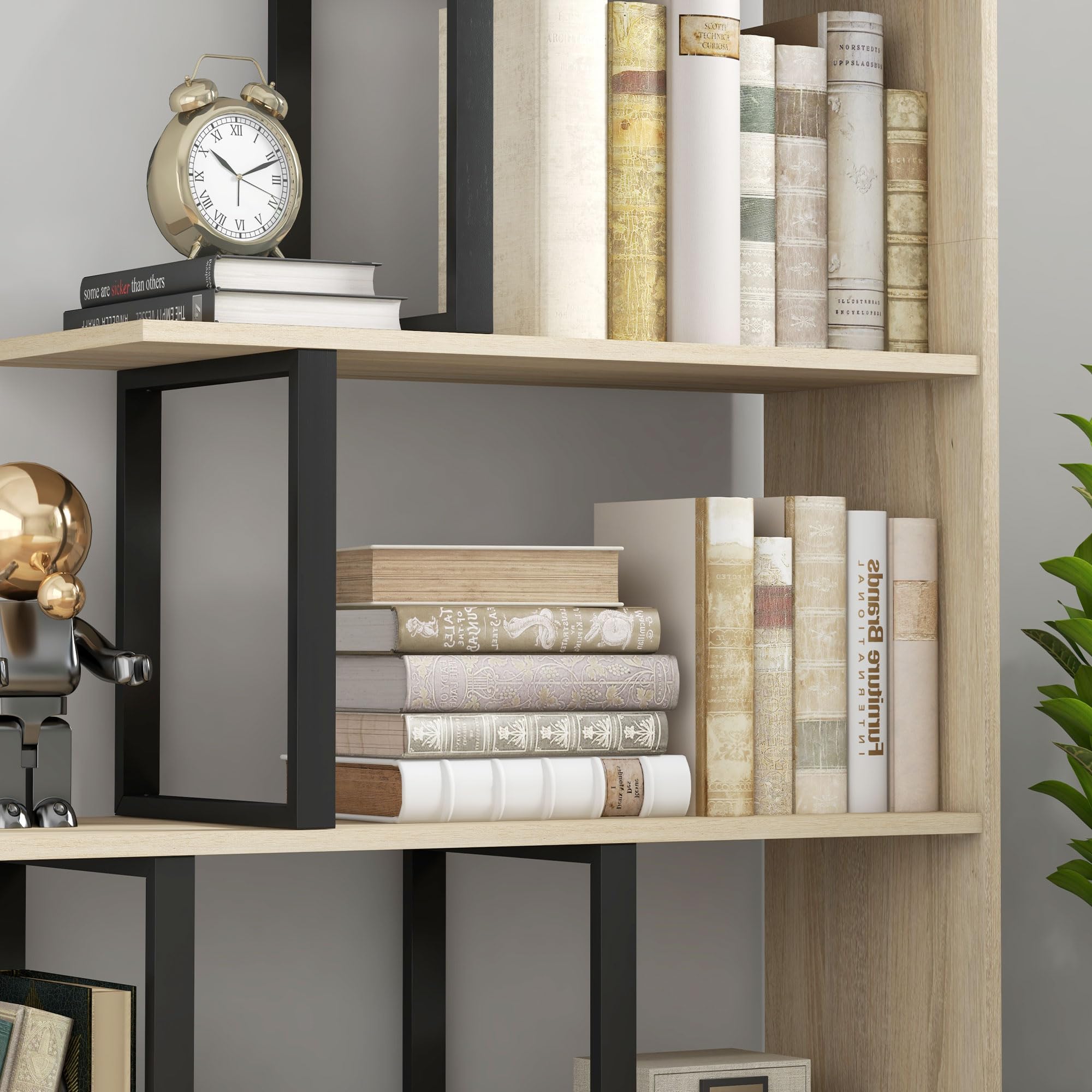 HOMCOM Étagère bibliothèque séparateur de pièce Style Industriel en escalier 5 étagères 102 x 30 x 160 cm, chêne
