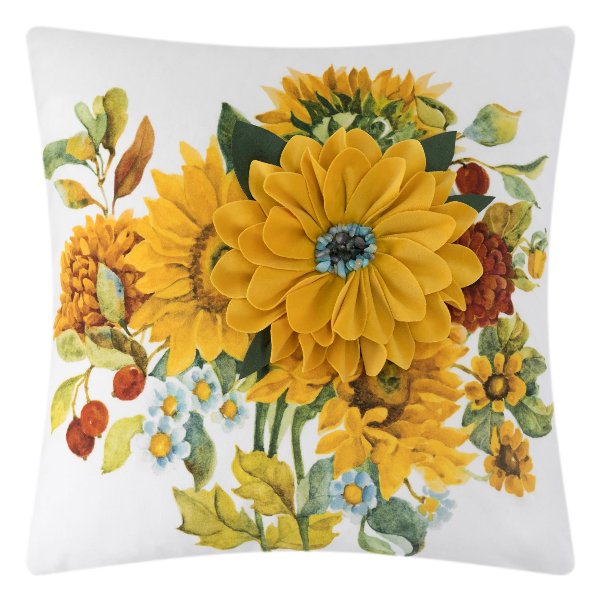 JWH Stereo Flower Throw Pillow Cover Decorative 3D Sunflower Pillow Case Velvet Cushion Handmade Floral Pillowcase Chair Couch Bed Bedroom Car 18x18