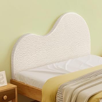 Faux Fleece Queen Headboard,Creative Curved Upholstered Headboard, Foam Filled Fabric Head Board for Teens and Adults, White