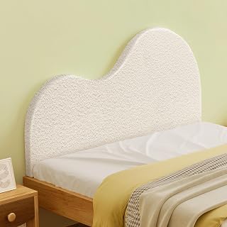 Faux Fleece Queen Headboard，Creative Curved Upholstered Headboard, Foam Filled Fabric Head Board for Teens and Adults, White