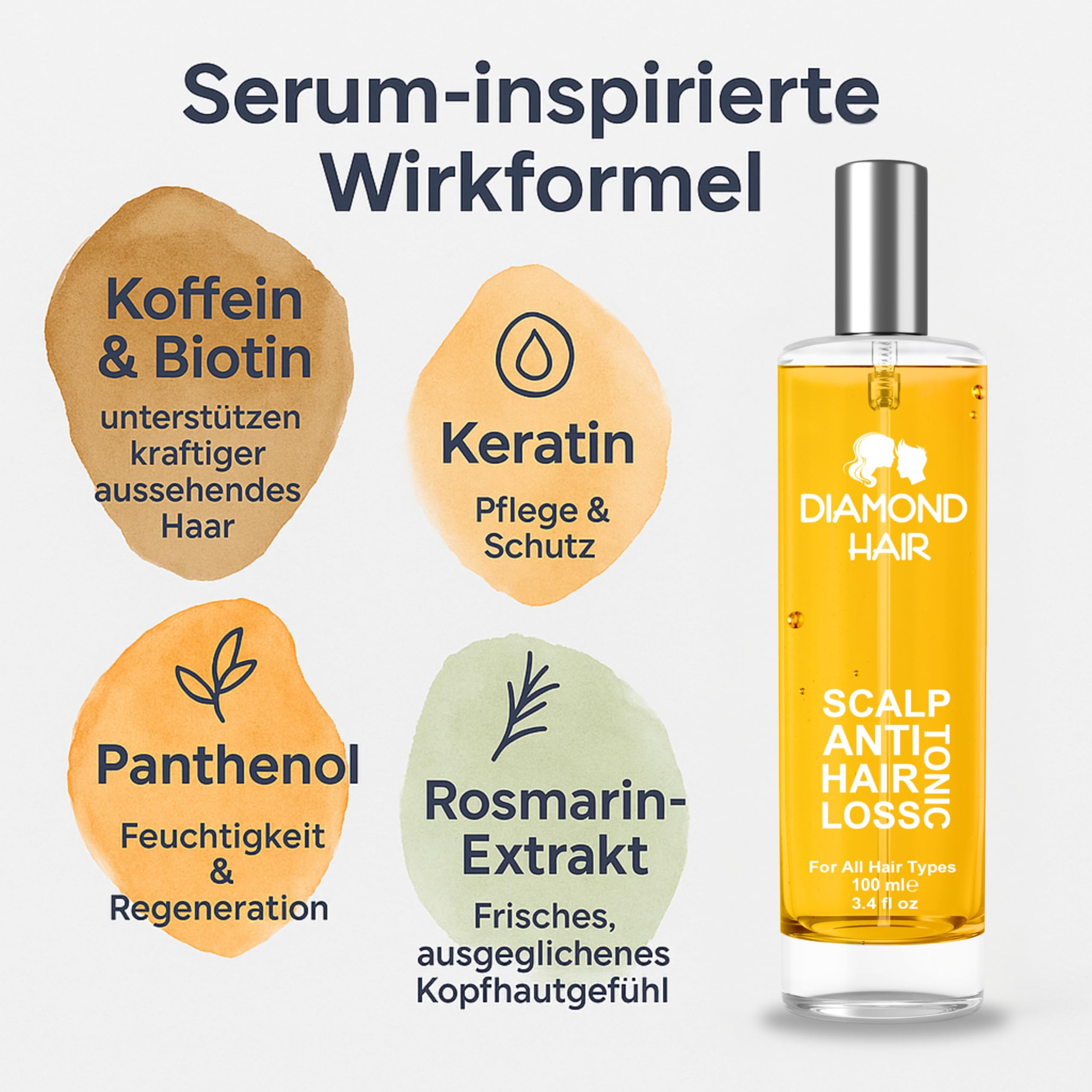 Diamond Hair Scalp Spray tonique anti-perte de cheveux 100 ml – Soin des cheveux à l'huile de romarin pour hommes et femmes, alternative Minoxidil, unisexe, pour adultes, pour démangeaisons, cuir