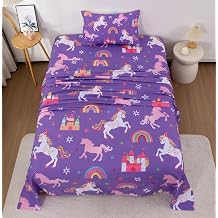 Girls Sheets Twin Size 3 Piece, Rainbow Star Castle Unicorn Sheet Set for Kids Teens, Fun Purple Bed Sheets Soft Microfiber Girls Bedding Set-1 Fitted Sheet 1 Flat Sheet 1 Pillowcase