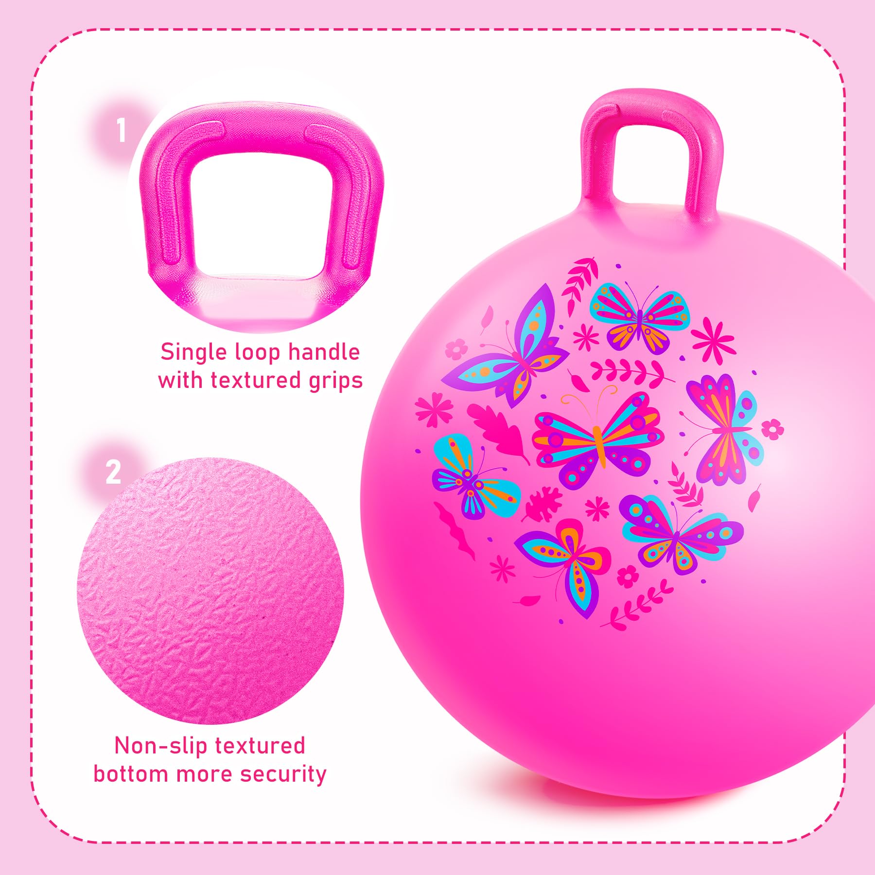 INPODAK Space Hopper 18inch Space Hoppers for Kids Age 3-8 Anti-slip Jumping Ball with Handle Inflatable Hopper Ball With Pump Hopping toy for Boy Girls Indoor Outdoor garden Game - Image 4