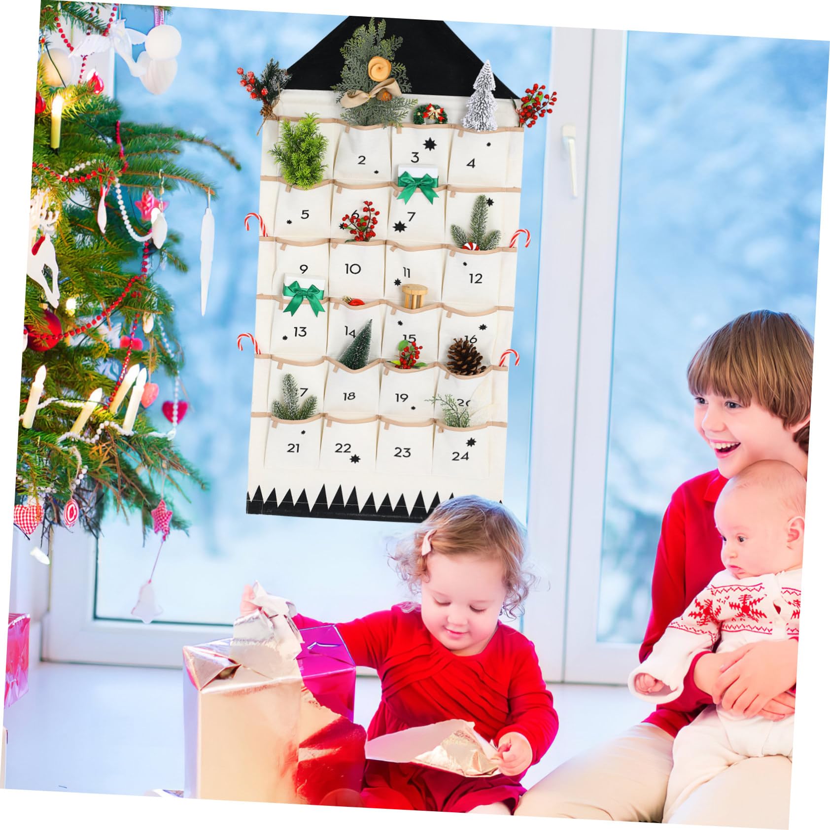 Operitacx Weihnachtlicher Adventskalender Aufhängetasche Aus Baumwolle Fächer Wand Türhängend Große Kapazität Praktische Aufbewahrungstasche Im Haus-design Zur Dekoration Und Organisation