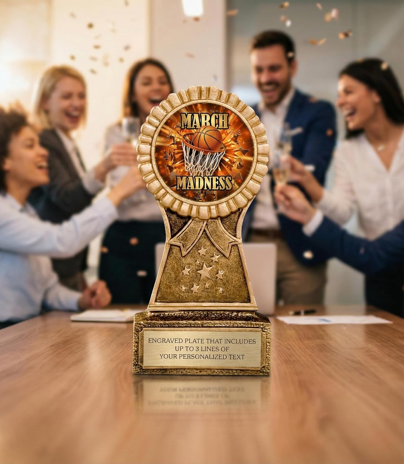 March Basketball Madness Trophy for Winner - 2026 Custom Bracket Awards and Prizes - Personalized Engraving with Text on Gold Plate - NCAA Tournament Trophy - Customize Now!