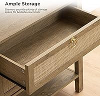 Vista 4 de SICOTAS Night Stands Set of 2 for Bedroom, Large Bedside Tables with Drawer & Open Shelf, Wide Boho Rattan Nightstand Set Narrow Side Table for