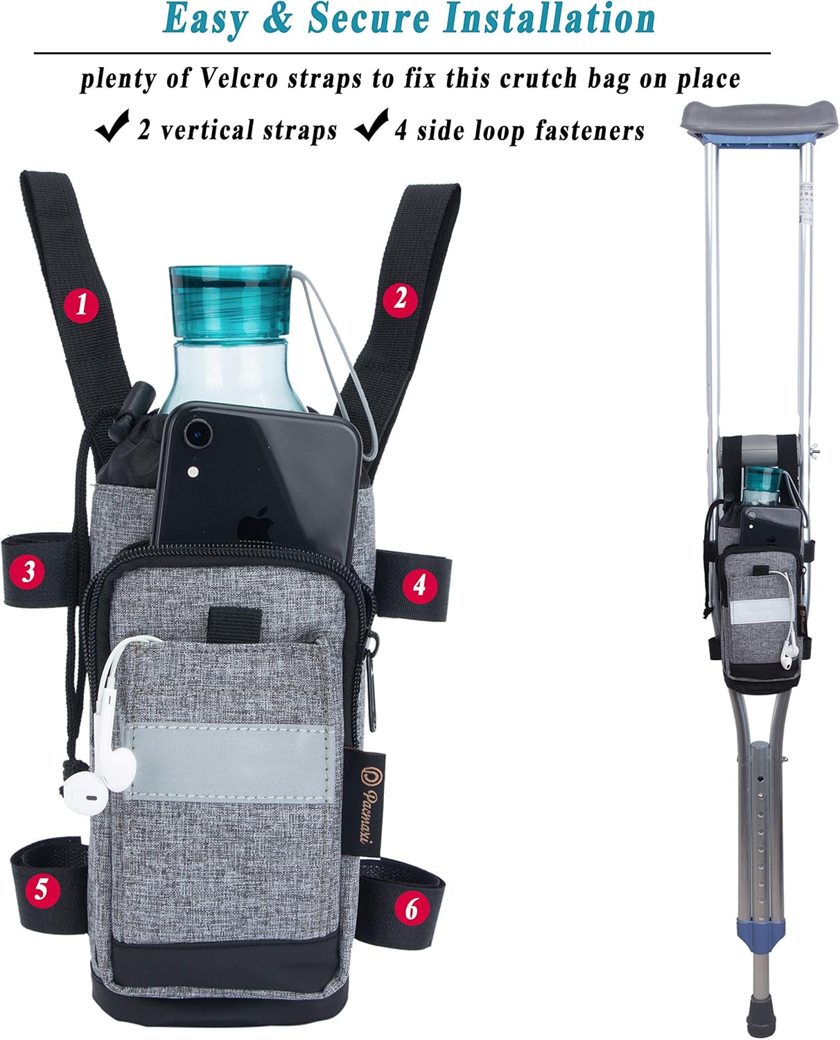 Crutch Bag Lightweight Crutch Accessories Storage Pouch with Reflective