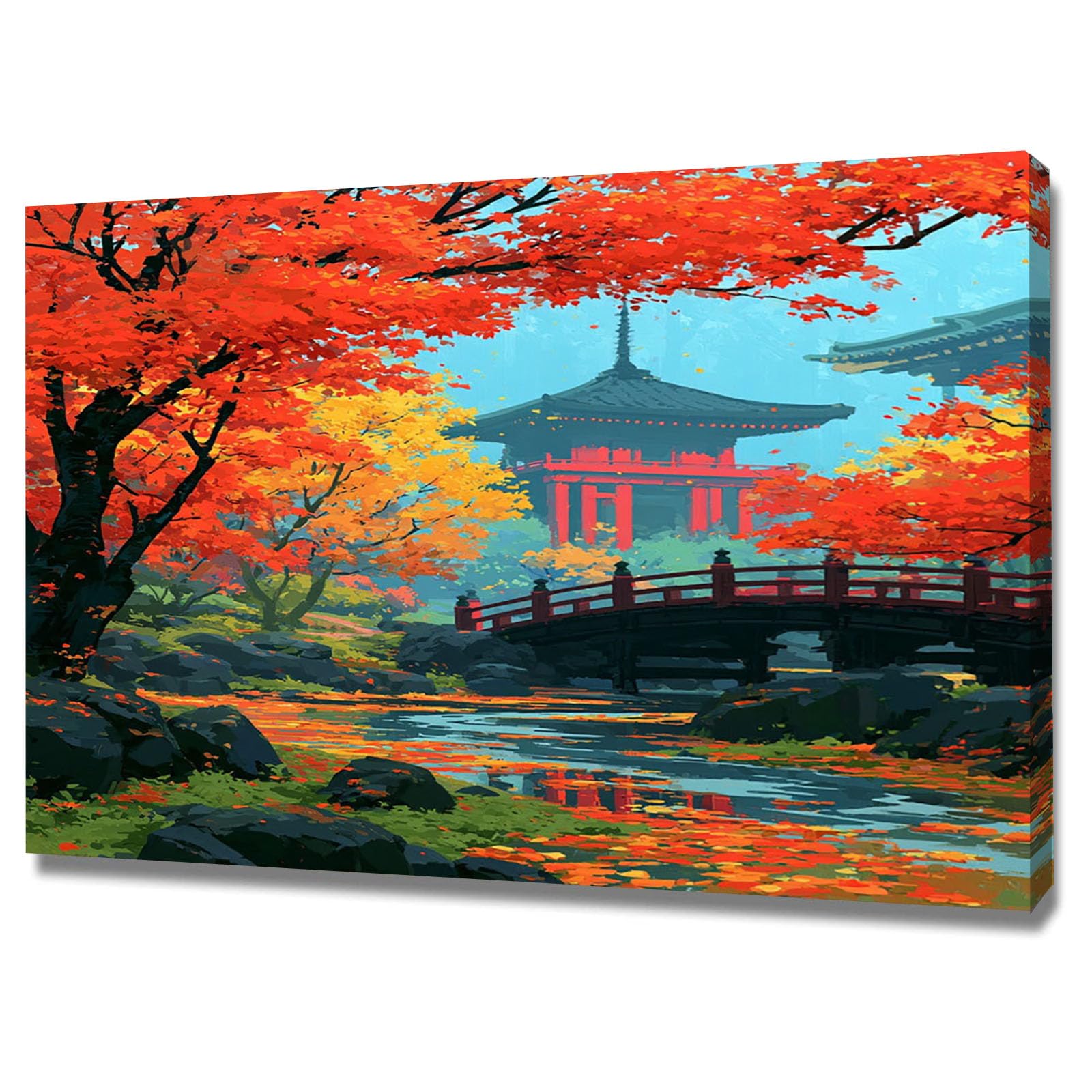 AMXBZC Cuadros Decoracion Salon Modernos Paisaje del Puente del Bosque y del Árbol Naturaleza Marina Decoracion Dormitorios Comedor Oficina Pasillo Cocina Y Baño（Rojo-50x70cm Enmarcado
