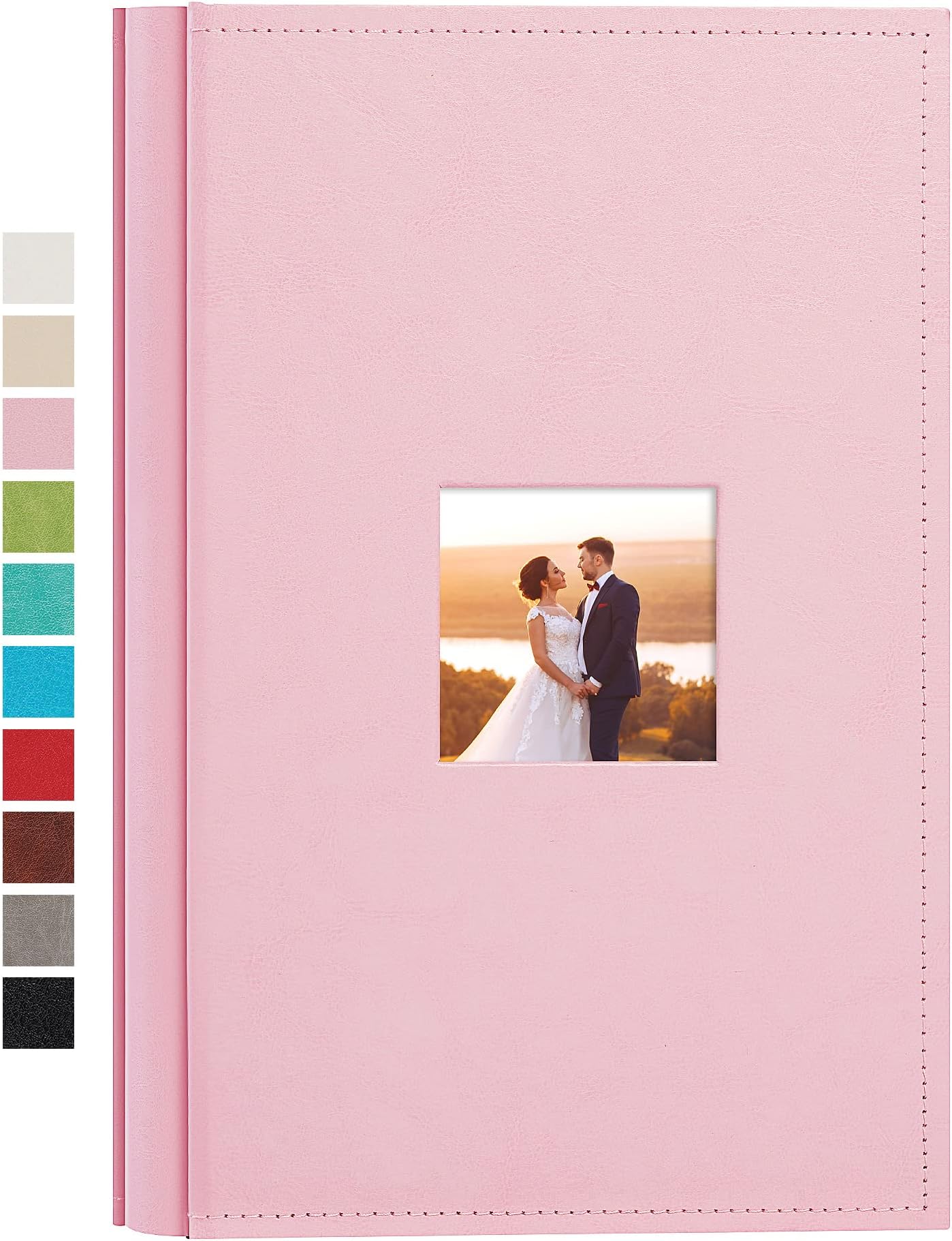 potricher Small Photo Album 4x6 300 Photos Leather Cover Picture Book with 300 Horizontal Pockets for Family Wedding Anniversary and Baby (Pink)