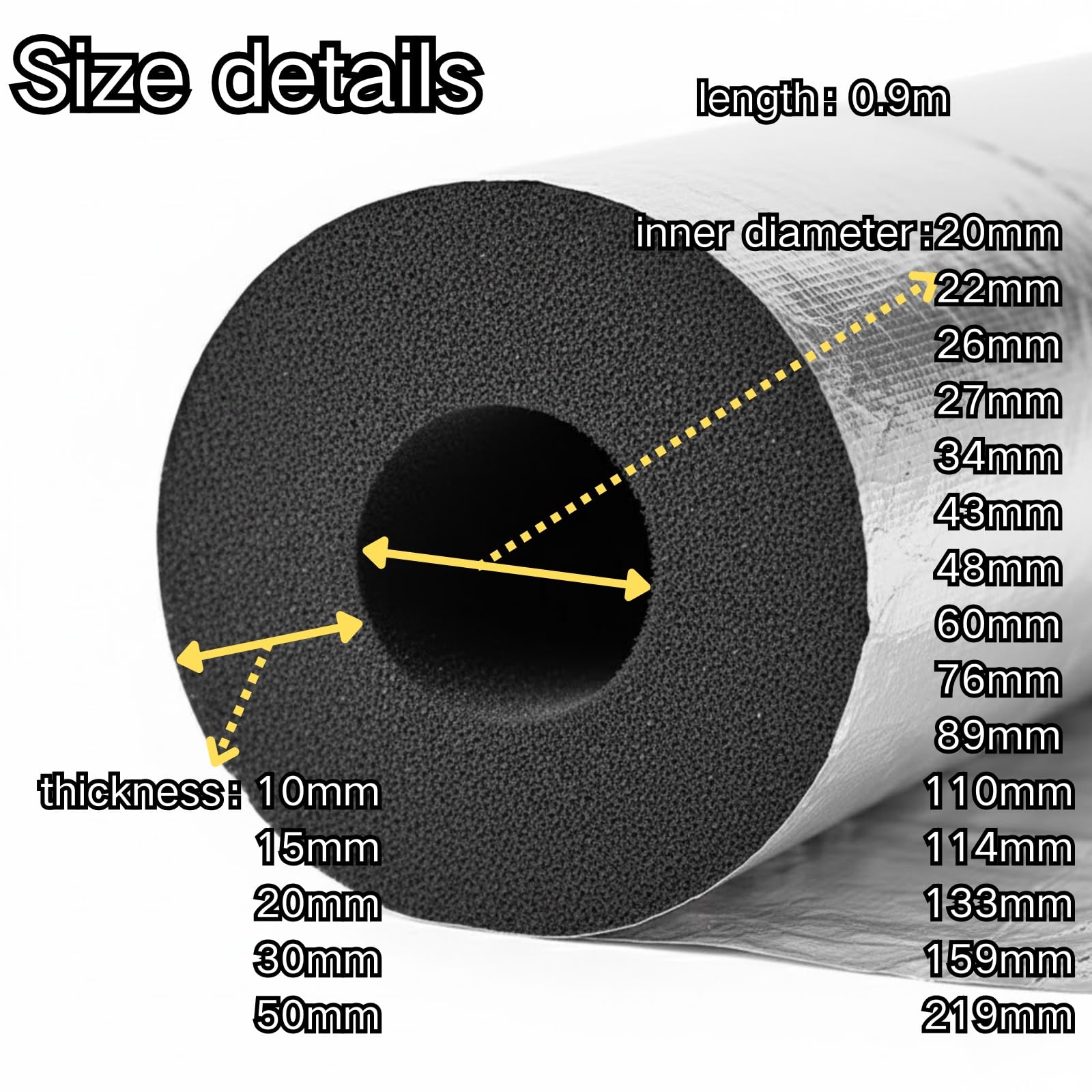 Tubo De Espuma De Aislamiento De Exteriores Tuberías, Aislamiento De Tuberias para Autoadhesivo, Ignífugo De Coquilla Aislante para Tubos De Agua Y Calefacción Di 22mm(ID219mm x T50mm x L0.9m)
