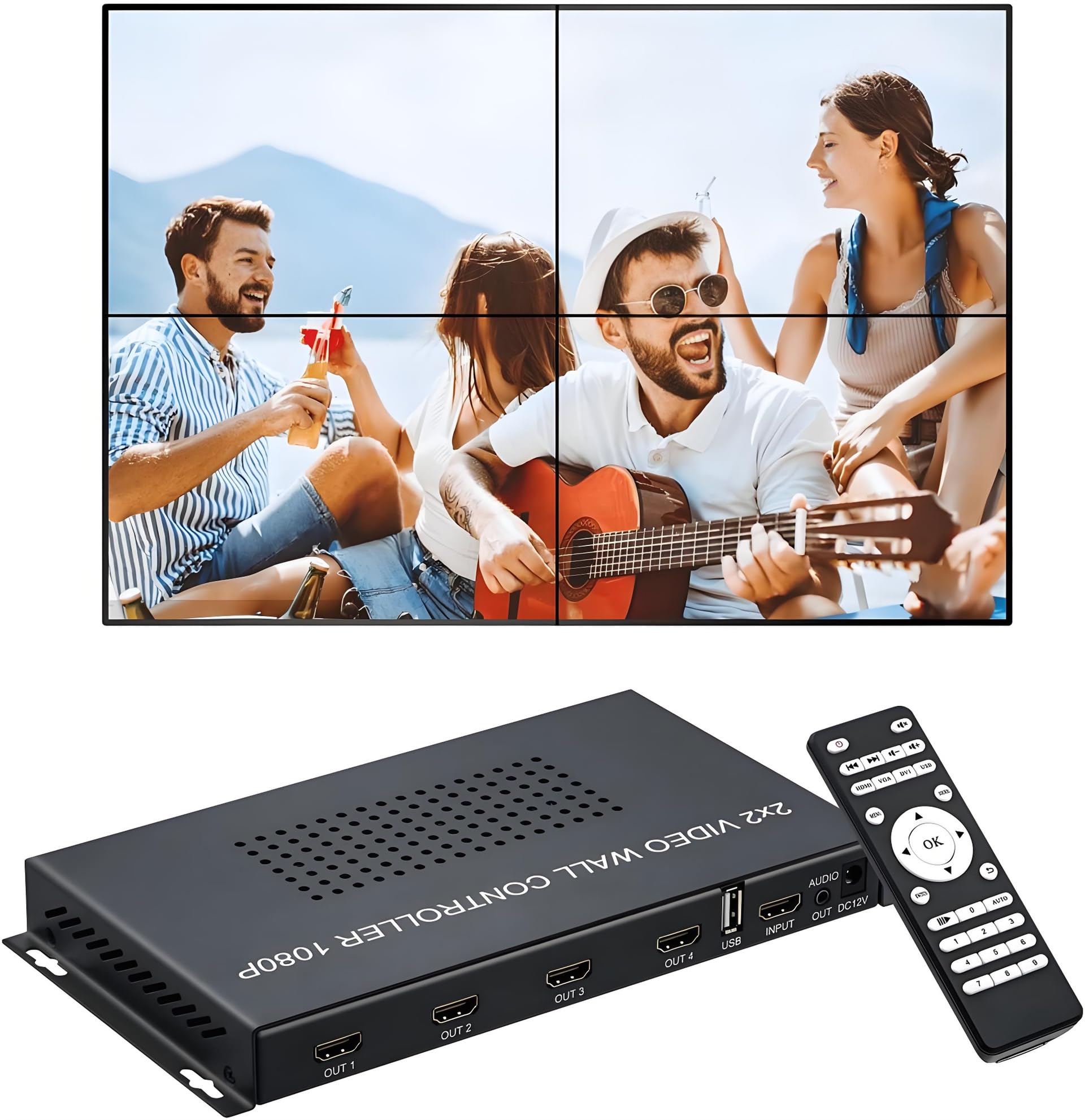 Controller video da parete 2x2 HDMI Scatola di giunzione Multi-display con porta USB 1080P 1x2 1x3 1x4 4x1 1 a 2 3 4 TV Processore di giunzione