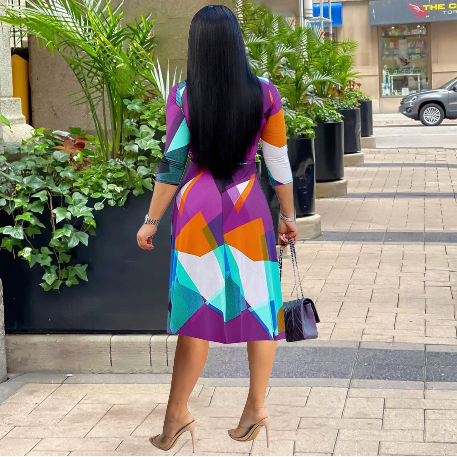Womens Plus Size Summer Dresses Sexy V Neck Midi Dress Faux Wrap Dress 34 Sleeve Boho Casual Floral A-Line Skirts product thumbnail 7