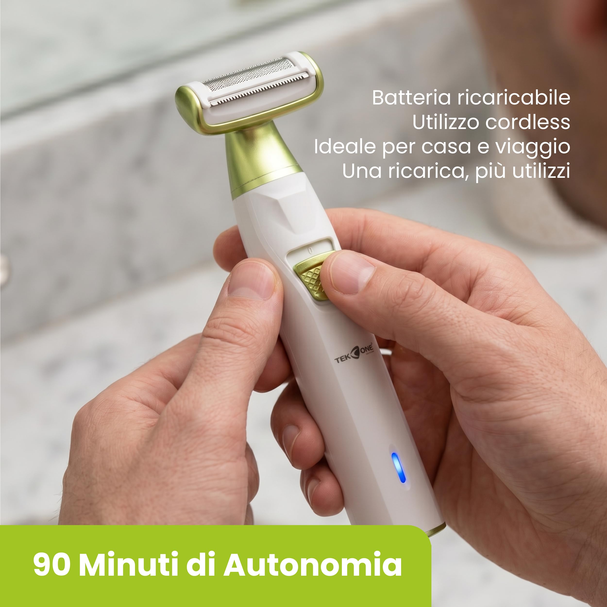 Rasoio Elettrico Corpo Donna Uomo con Luce LED | Ricaricabile USB Cordless | Testina Flottante di Precisione | Per Ascelle Gambe Bikini e Corpo | 90 Minuti di Autonomia