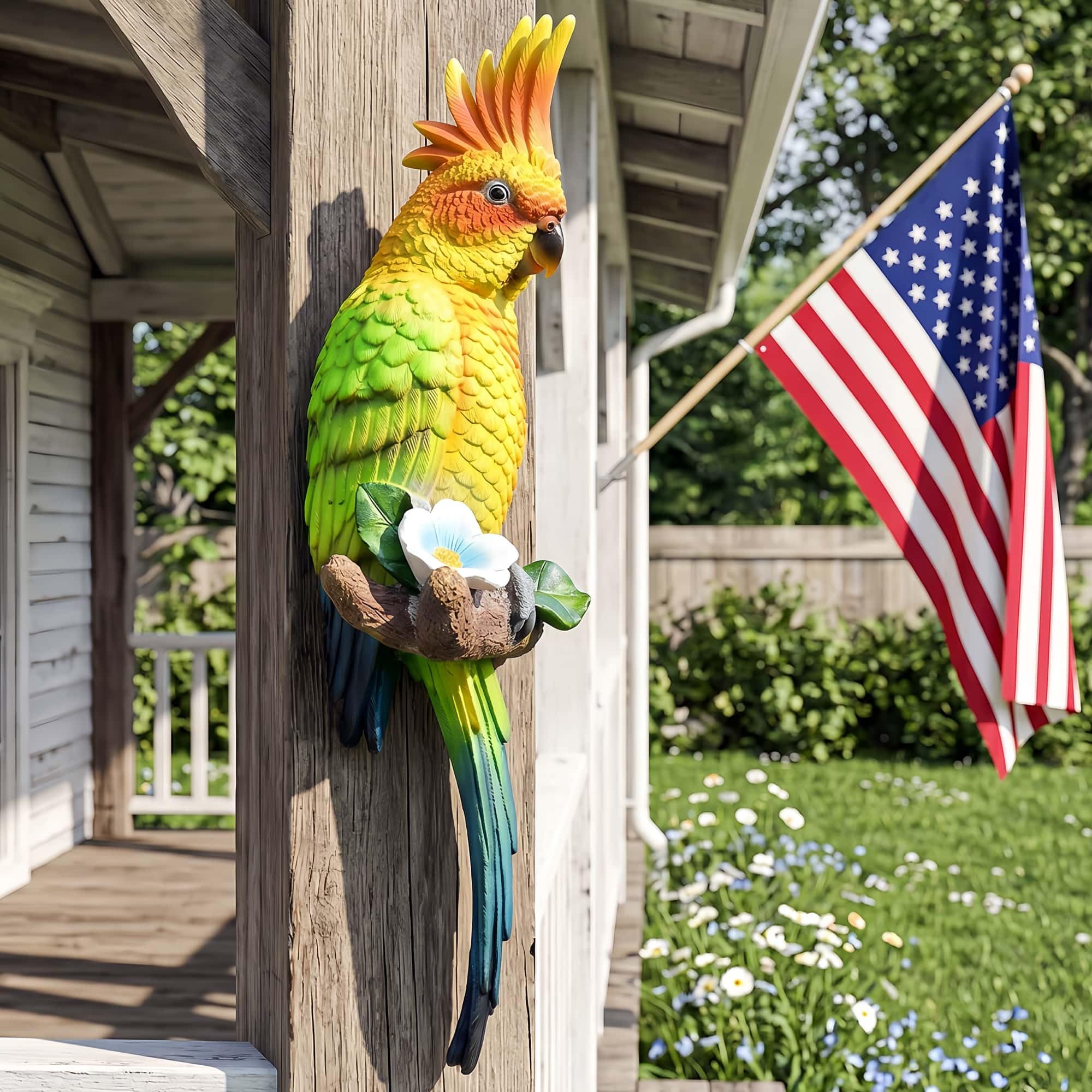 Tropische echte Papageien-Dekoration, Kunstharz-Vogelfiguren, Vogelstatuen, Heim-Dekoration für Tiki-Bar, perfekt für Hof-Ornamente, Baumschmuck im Freien, Terrasse, Rasen, Baumstamm, Veranda