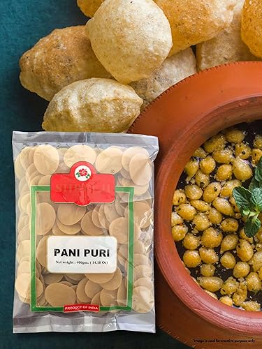 Miniatura 5 de Pani Puri 400 g 14.10 oz  Listo para freír  Monedas planas Pani Puri  Monedas Gol Gappa  Aperitivos salados indios  Conchas crujientes de Pani Puri