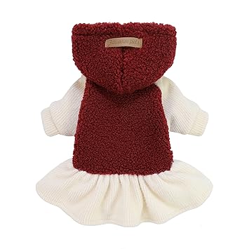 Fitwarm Fuzzy Sherpa Dog Winter Clothes Dog Hoodie Dresses Thermal Skirt Girl Doggie Dress Thick Jacket Puppy Outfits Coat Cat Sweatshirt Apparel Red X-Small