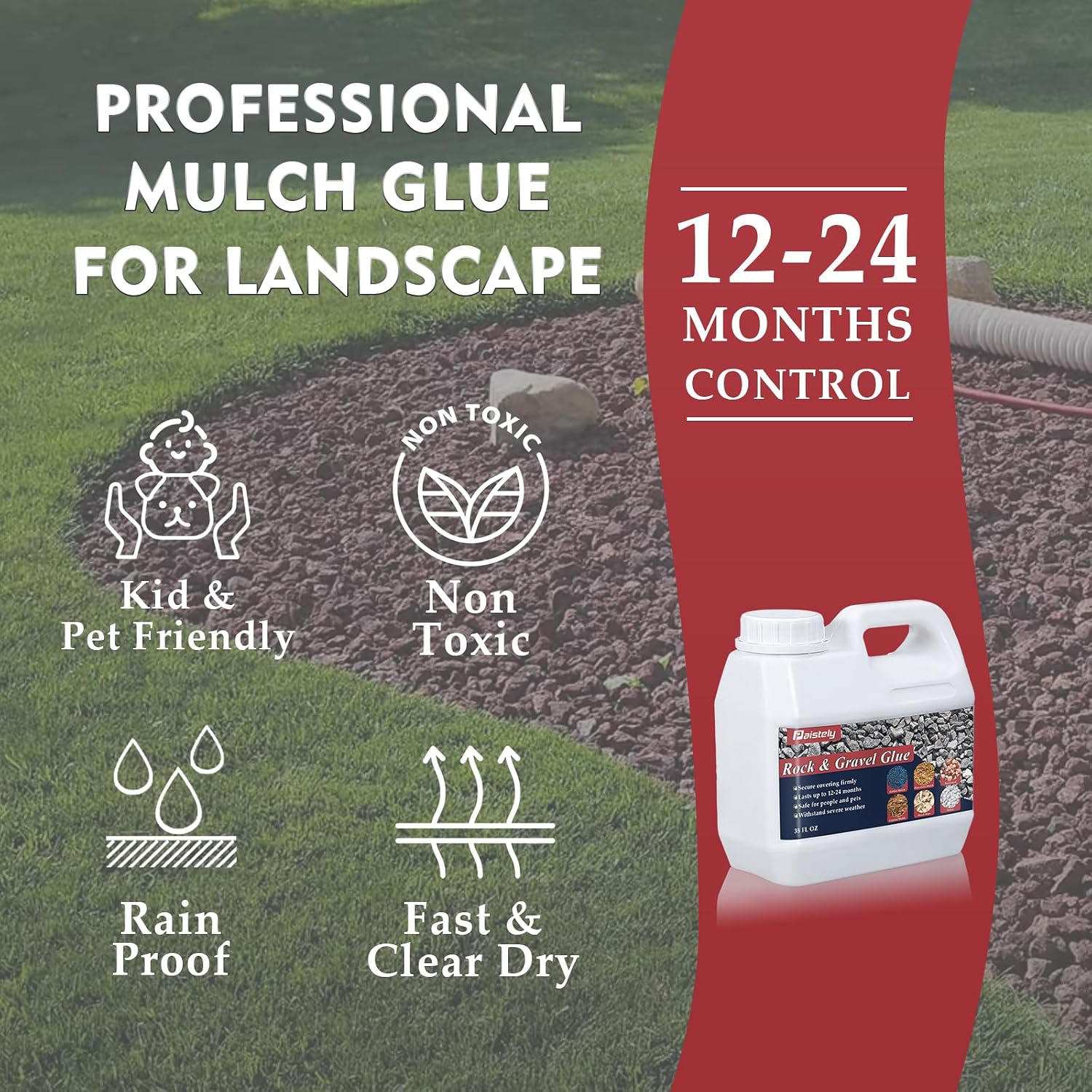 35Oz Rock and Gravel Glue for Landscaping, Fast Drying Lockdown Sticky Mulch Glue, Reliable and Non-Toxic Gravel Binder for Rocks, and Pea Gravel, Lasts up to 12-24 Months