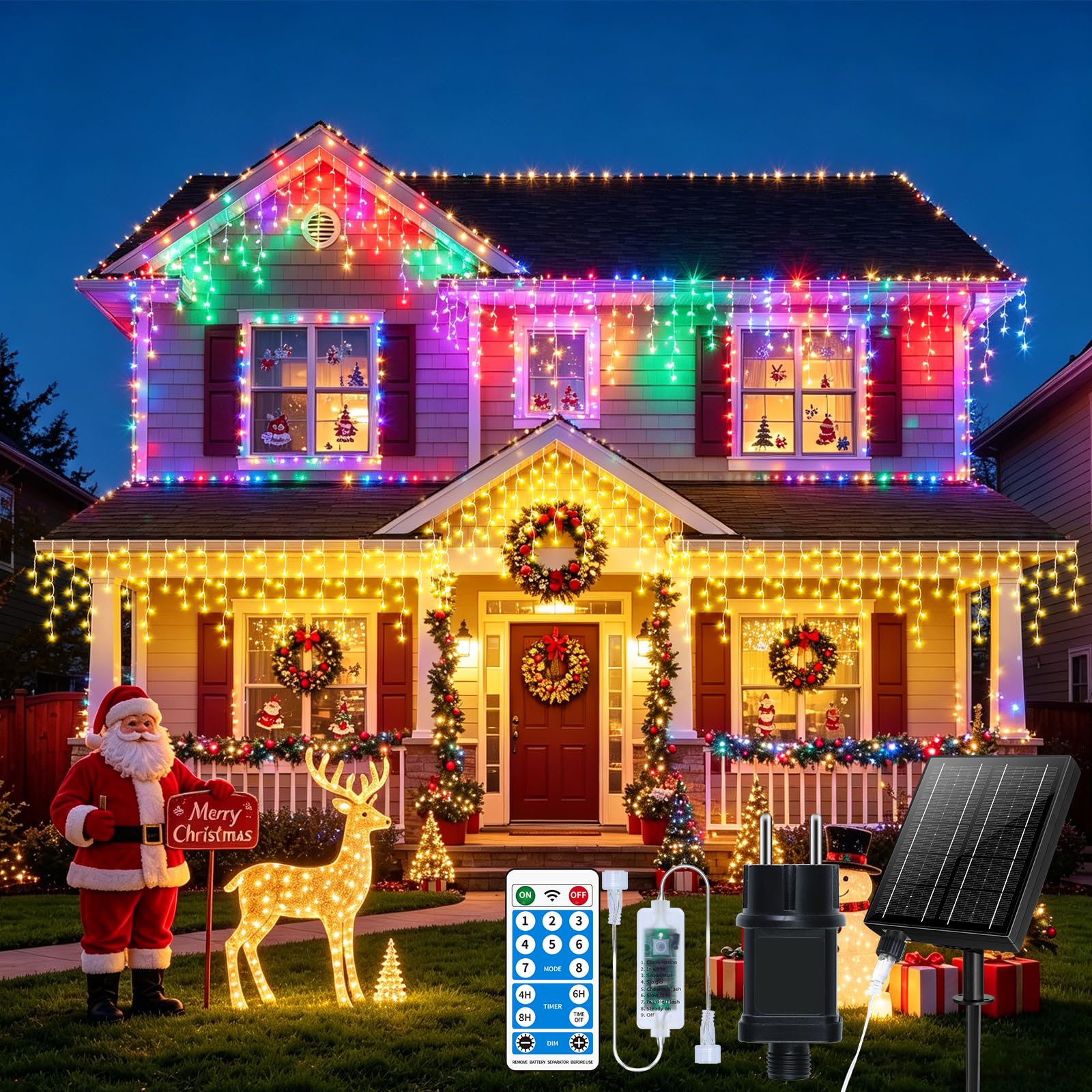 Guirlande lumineuse solaire 3 en 1 + prise 660 LED 25 m + 5 m IP65