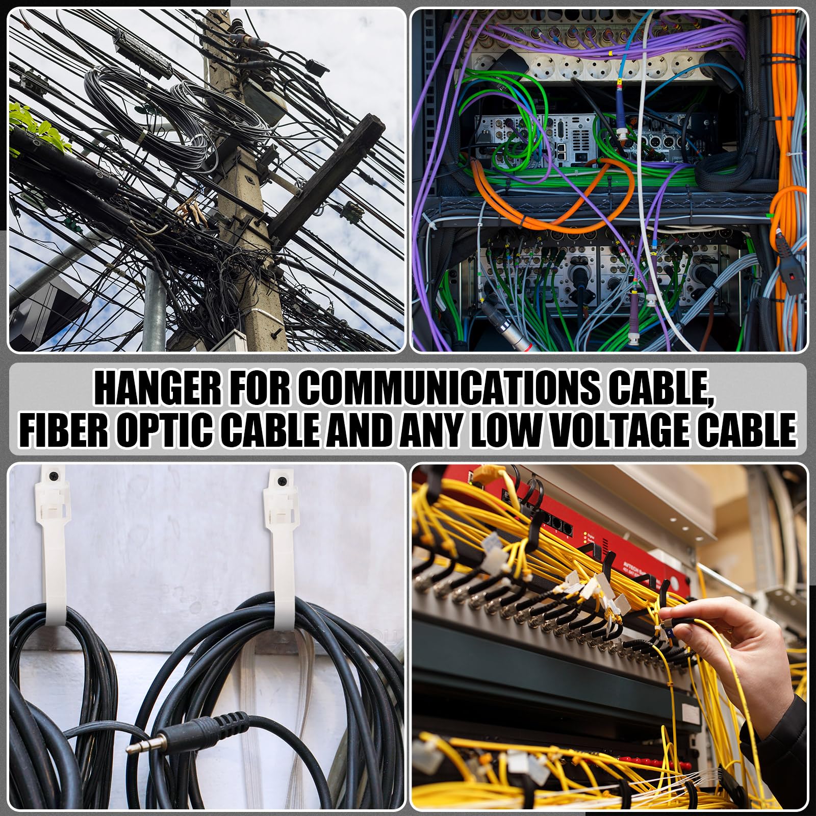 Briwooody 50 ganchos de cable de 5 cm, ganchos de gancho con clasificación UV, para soporte de cables de comunicaciones, gestión de cables de alambre, abrazaderas de haz