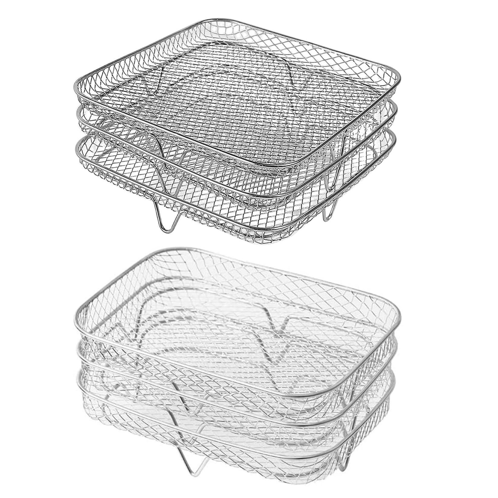 Griglia per friggitrice ad aria, 3 pezzi, impilabile, a torre quadrata, da 20 cm, in acciaio inox, accessori per friggitrice ad aria, accessori per barbecue, forno, friggitrice ad aria da 8 Qt,