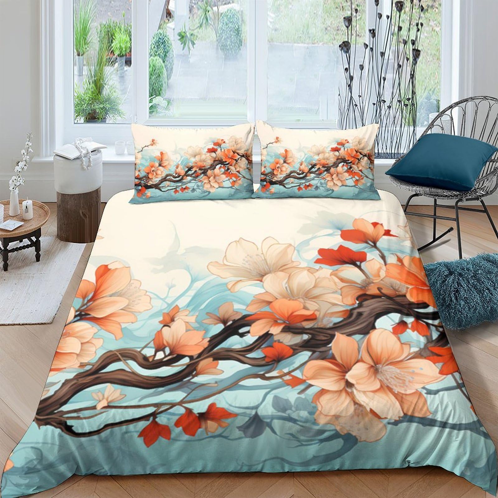 Ctjqhvkz Style-10 3D Printed Peach Blossom Fitted Sheet Microfiber Soft Breathable Spring Branch Bed Cover For Bedroom Guest Room Decor Single（135X200cm）