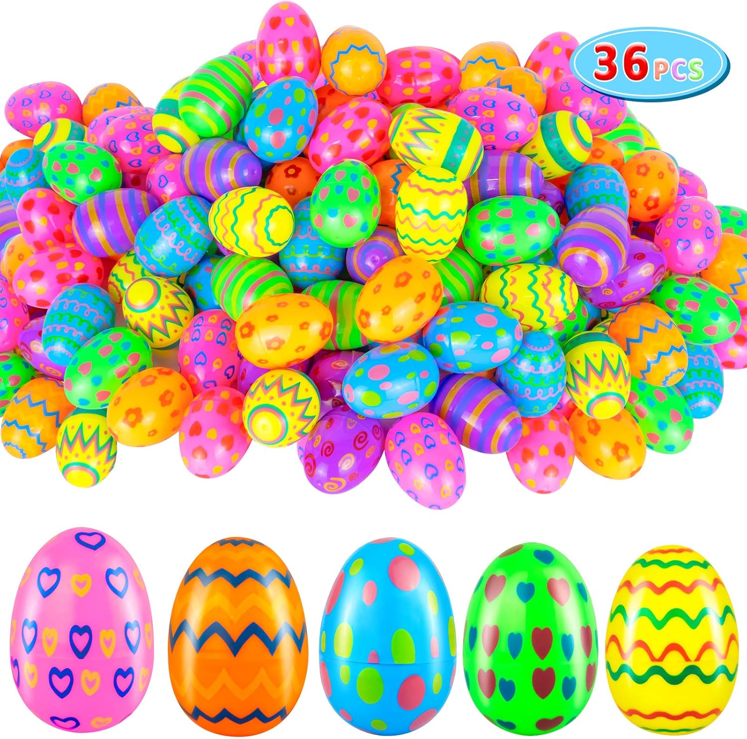 Easter Eggs Empty, 36PCS Plastic Easter Eggs Bulk, Fillable Painted Easter Egg Decoration, Easter Basket Stuffer for Easter Egg Hunt, Classroom Prize Supplies, Filling Treats and Party Favor