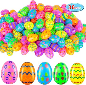 Easter Eggs Empty, 36PCS Plastic Easter Eggs Bulk, Fillable Painted Easter Egg Decoration, Easter Basket Stuffer for Easter Egg Hunt, Classroom Prize Supplies, Filling Treats and Party Favor
