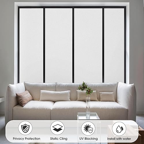 Miniatura 3 de Coavas Película de privacidad para ventana, vidrio esmerilado, película de teñido de ventana con bloqueo de calor, para el hogar, no adhesiva,