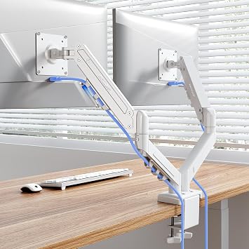 Flexispot Dual Monitor Arm, 17-32 Inch Monitor Mount up to 19.84 lbs, Fast Install VESA Mount for Home Office Gaming, Full Adjustable Gas Spring with C-Clamp and Grommet Base, White