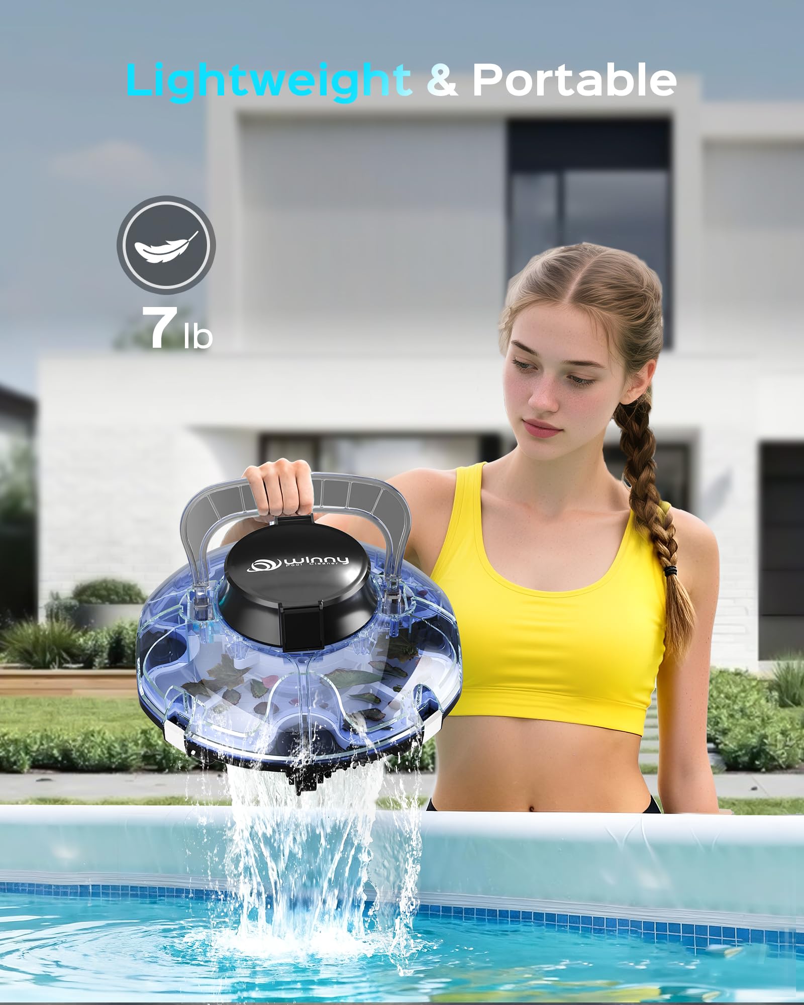 WINNY POOL CLEANER Winny 200 Limpiafondos Piscina, Inalámbrico Robot Limpiafondos Piscina, 75Min Autonomía, Piscinas Desmontables 60m², Doble Filtración, Estacionamiento Auto(Azul Oscuro Negro) — view 9