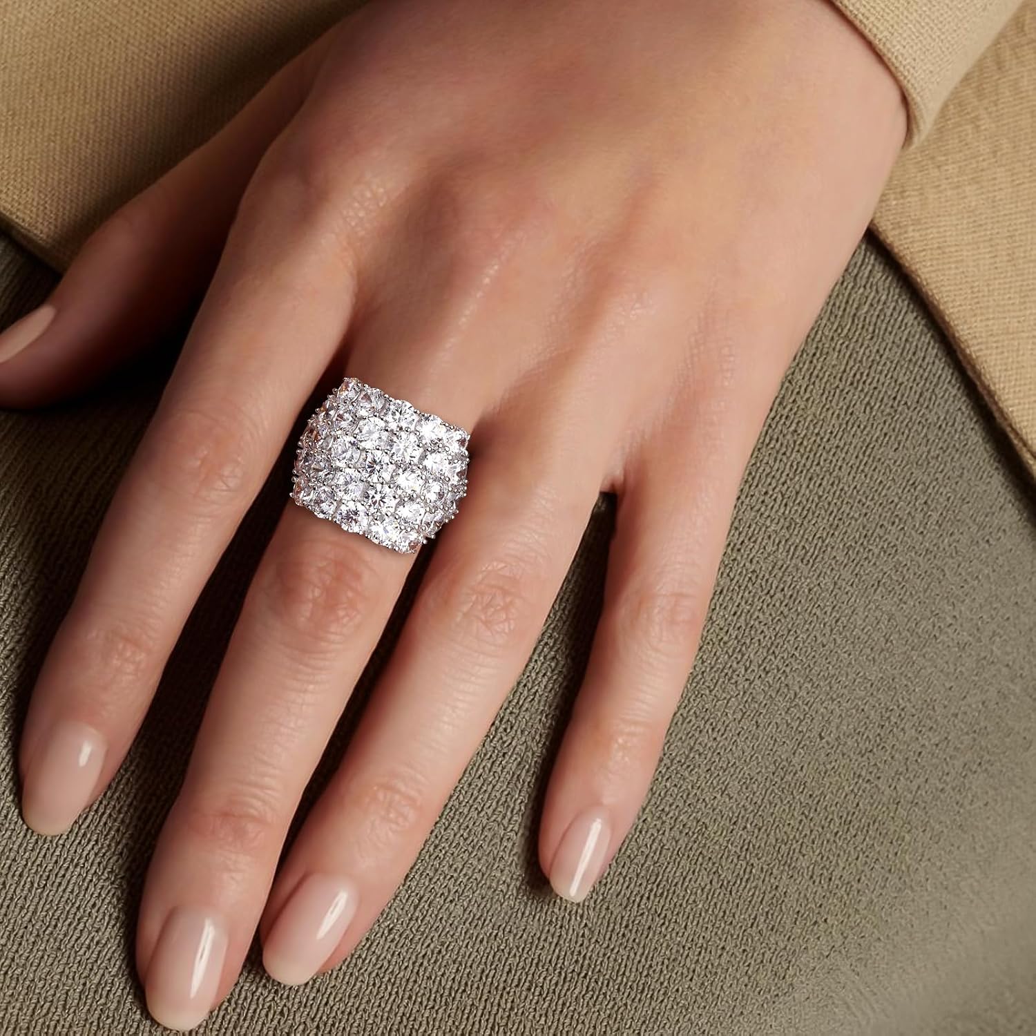 925 Sterling Silver Pave Birthstone Chunky Statement Rings for Women Men image 3