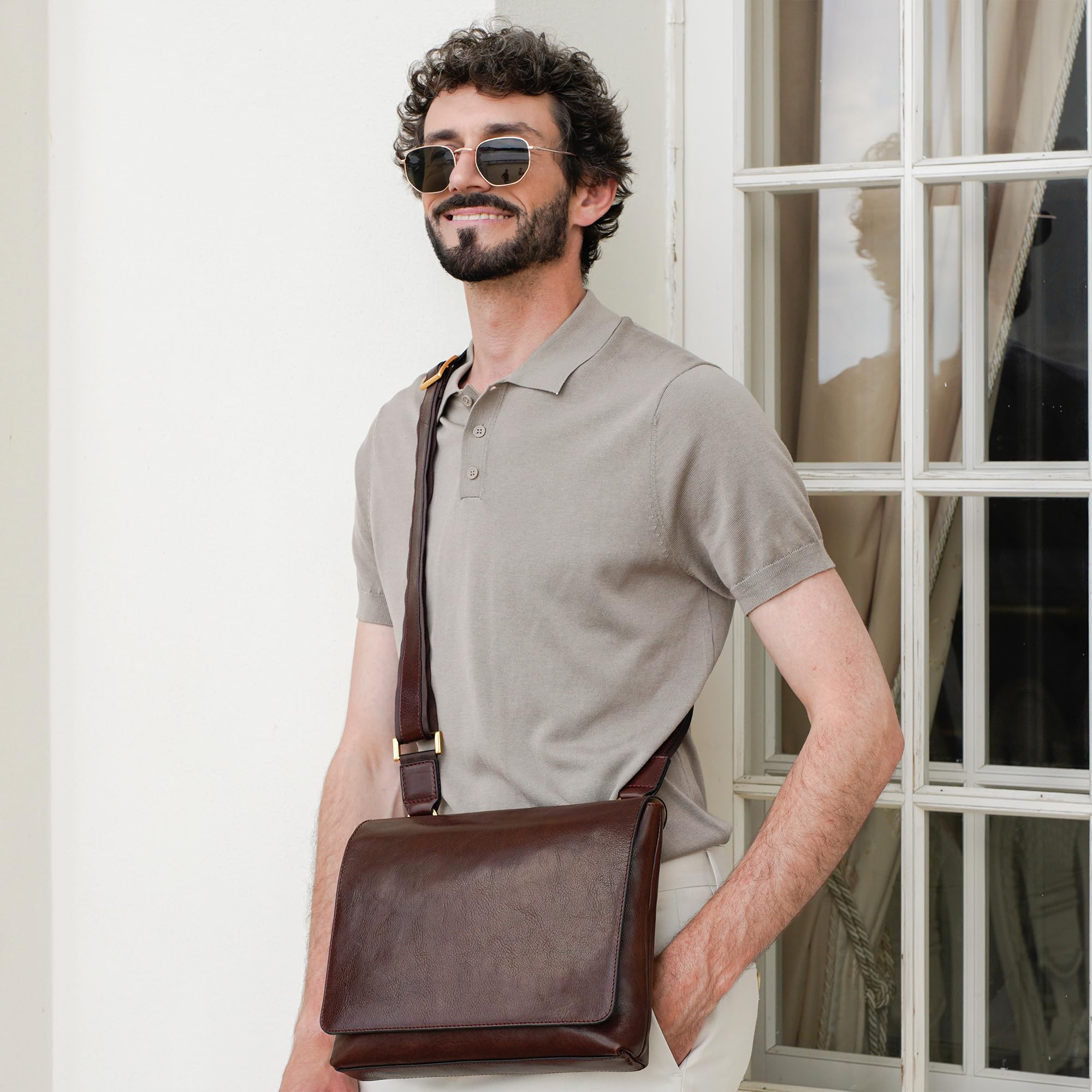 Time Resistance Leder-Umhängetasche für Herren – Umhängetasche – Vollnarbenleder – Umhängetasche in Tablet-Größe