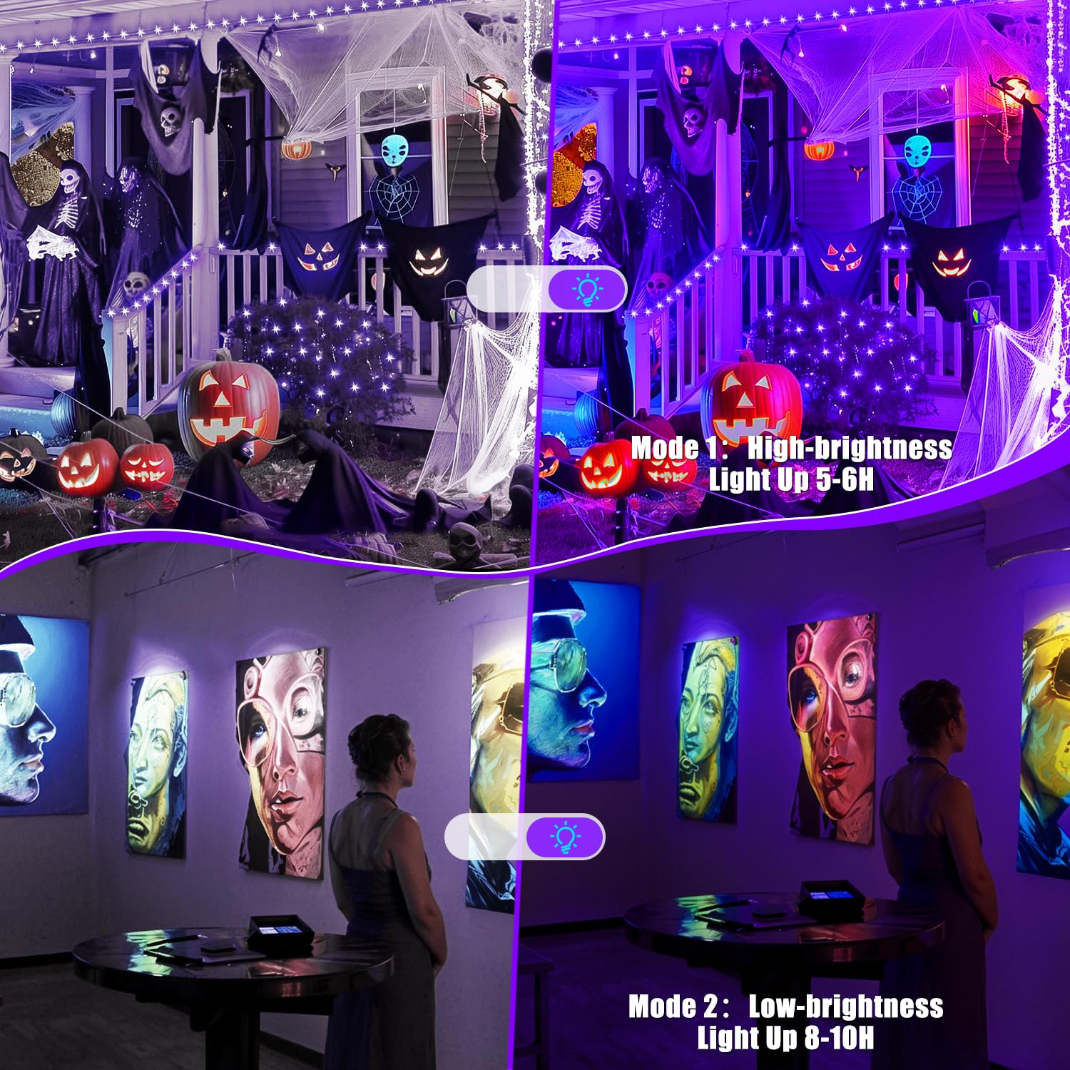 NATPOW Luz Negra UV Portátil Foco LED Recargable, 400-405nm Lámpara UV Potente, IP65 impermeable LED, Luz Negra para Halloween Acuario Pintura Corporal Partylicht, Decoración, 2 piezas