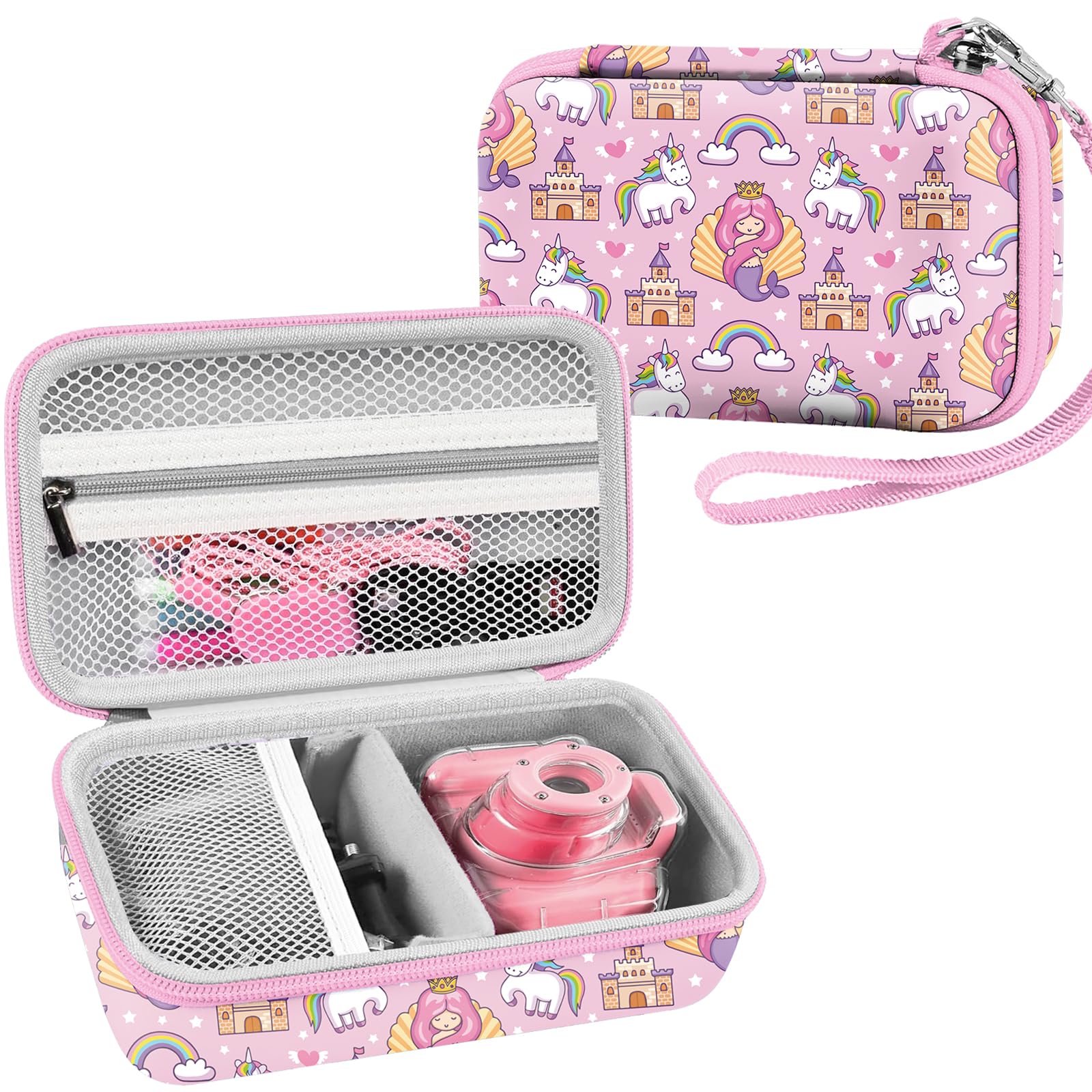 LeayjeenWaterproof Camera Case Compatible with Agoigo/Yoophane/DEKER/MIIULODI for Underwater Sports HD Kids Toy Digital Camera for Ages 3-12 Years Old,Easter and Birthday Gift-Pink Mermaid（Case Only）