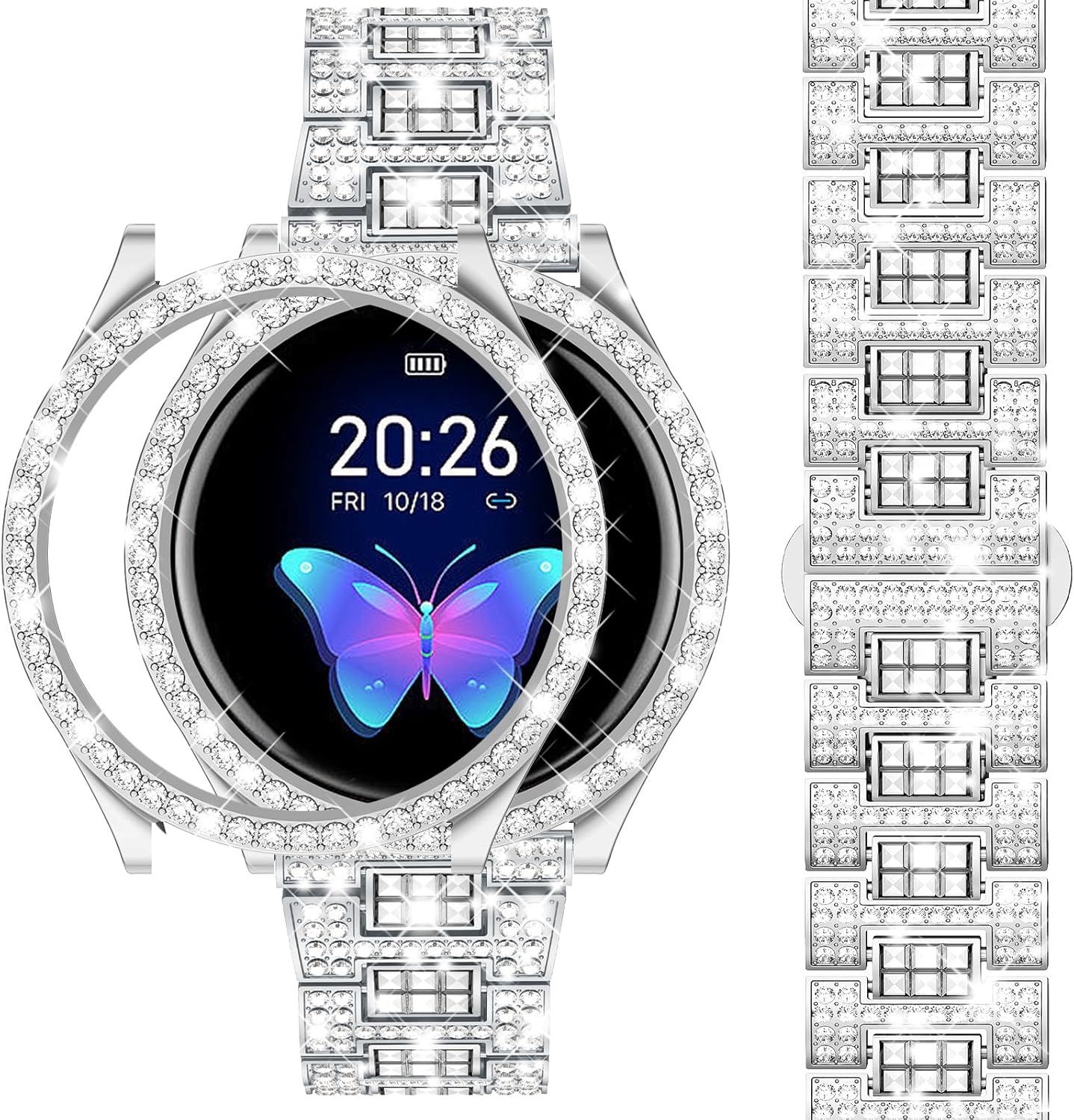 Dsytom Bands Compatible with Samsung Galaxy Watch 5/4 40mm 44mm, 20mm Bling Metal Replacement Galaxy Watch 5 Watch 4 Band 40mm 44mm with Rhinestone Protective Case for Women Girls