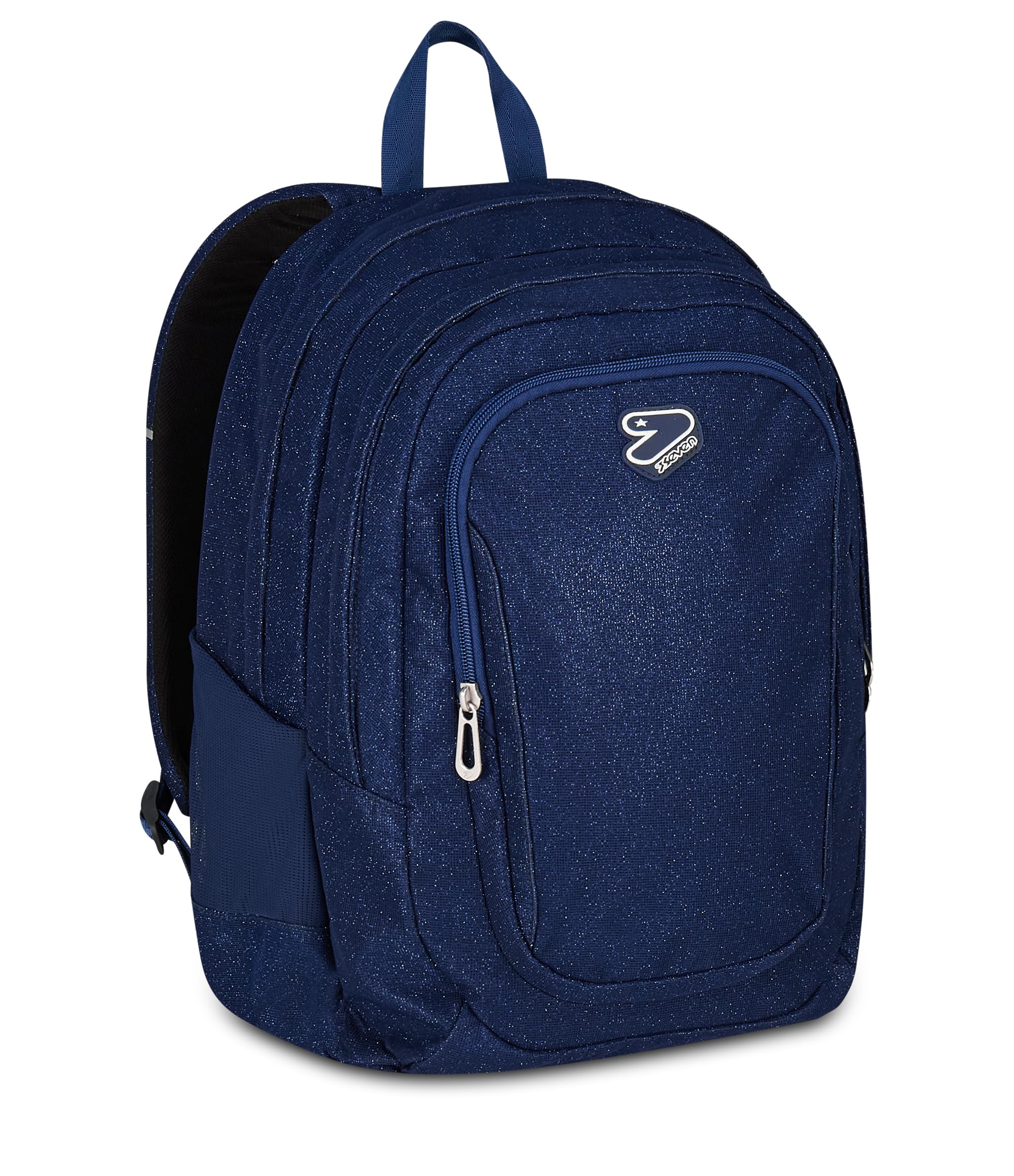Seven Zaino Scuola SHINY TECH, Doppio Scomparto, Blu, Glitter, 30 L, Tasca frontale, Tasca portaborraccia, Scomparto porta pc, Scuola elementare, media e superiore, Bambina, Ragazza