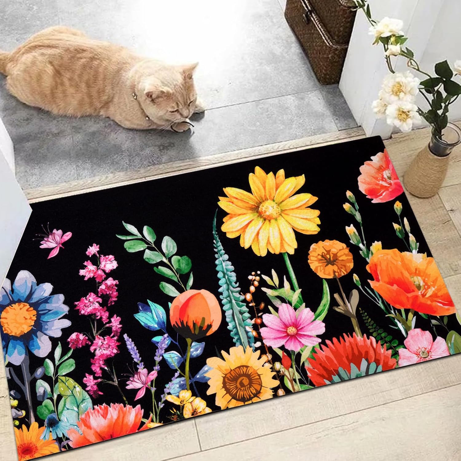 ASPMIZ Spring Door Mat Outside Entrance, Floral Door Mat, Outdoor Front Door Mat