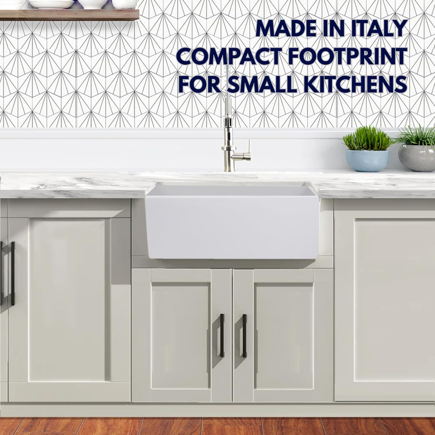 Nantucket Sinks Small Farmhouse Sink – 24" Farm Kitchen Sink with Apron, Fireclay, Glazed Finish, Made in Italy – Sturdy, Easy Clean, Scratch & Stain Resistant, Heat Proof Hyannis-24