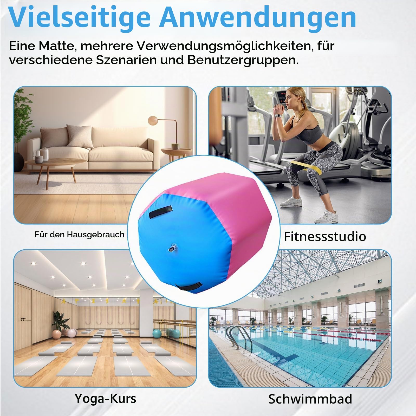 Aufblasbare Air Roll, 80 * 100cm Air Rolle Turnen, Gymnastikmatte mit Luftpumpe, Achteckige Turnmatte, Air Barrel Gymnastik Rolle Tumbling Matten Fitnessrolle für Yoga Fitness Zuhause