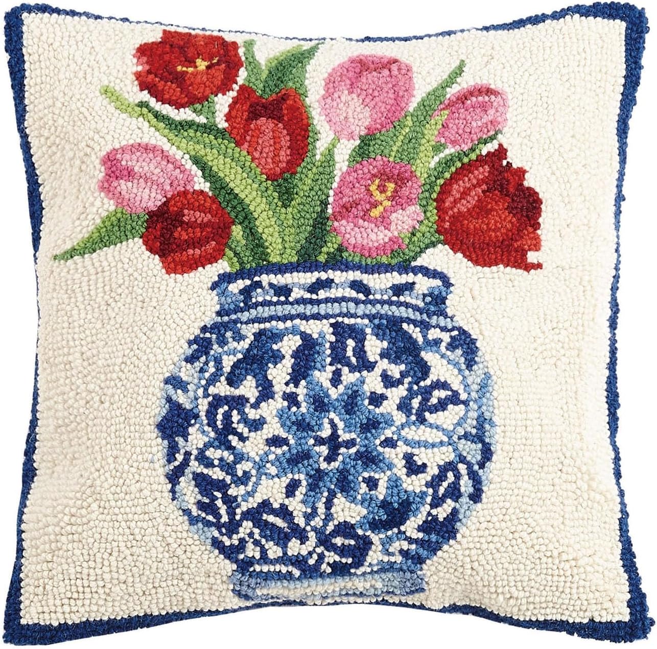 Peking Handicraft 30SER515AC16SQ Chinoiserie Vase Tulips Hook Pillow, 100% polyester fiber