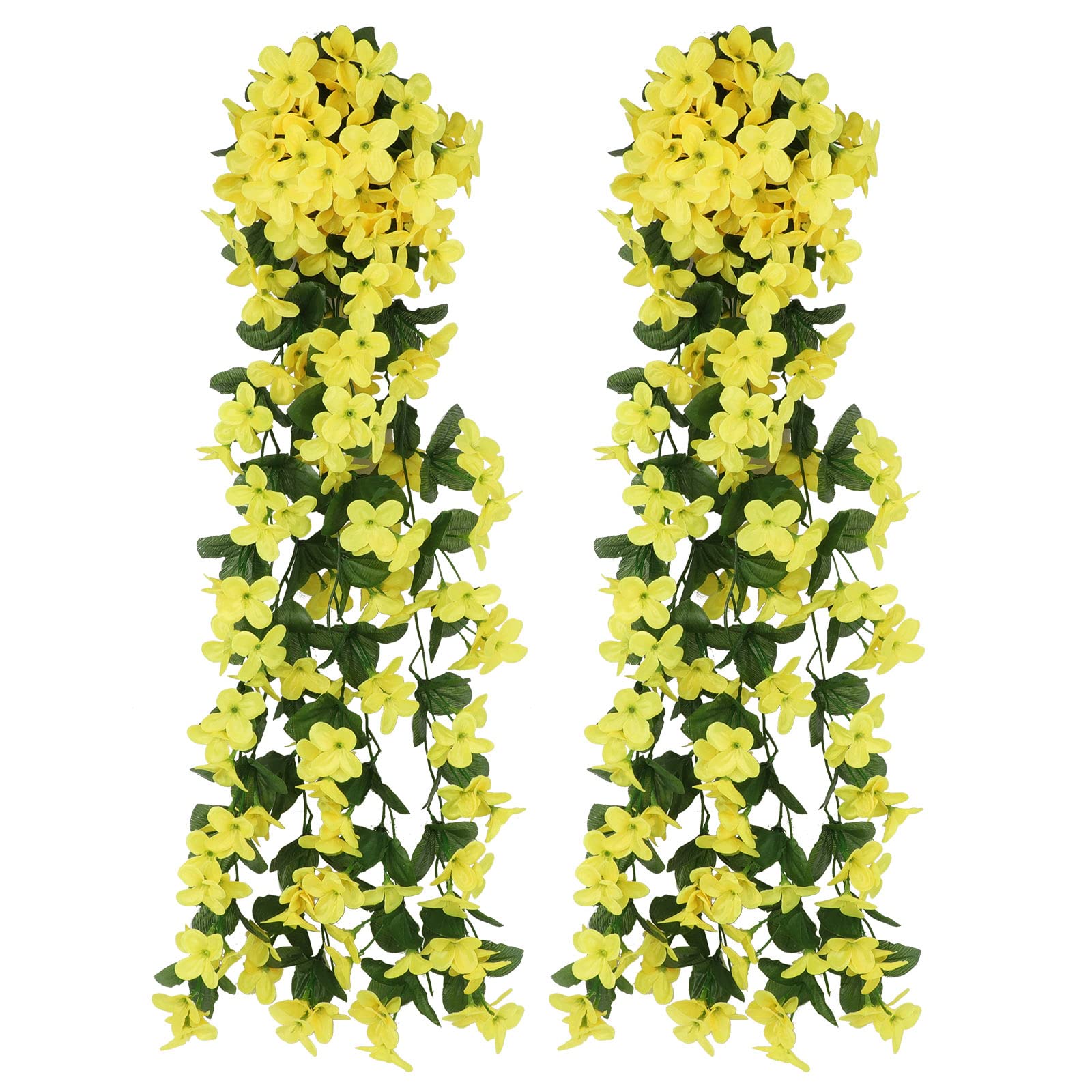 Aoleytech 2pcs Artificial Violet Flower Vines, Silk Violet Hanging Vines, Hanging Baskets Artificial Flowers, Home Office Wedding Party Garden Art Deco-(Yellow)