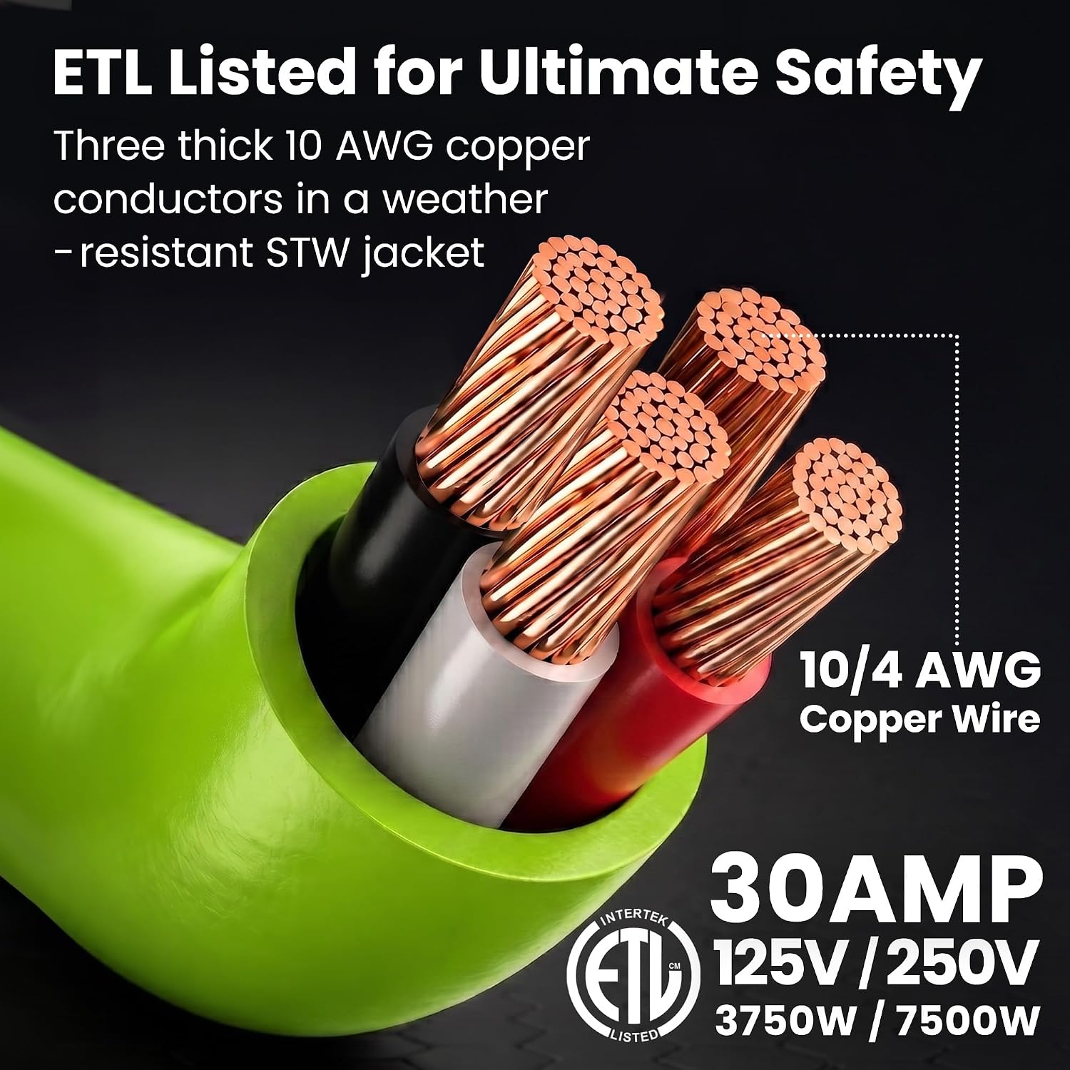 GEARit 30 Amp Dryer Extension Cord, NEMA 14-30 Extension Cord 4 Prong, NEMA 14-30P to 14-30R, 125/250V Heavy Duty 10/4 STW 10 AWG, Electric Dryer/Tesla EV Level 2 Charger Cable 25 Feet