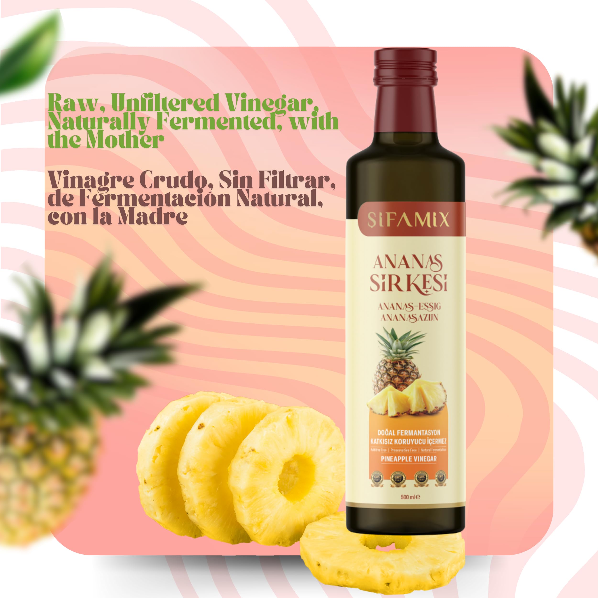 Vinagre de Piña 500ml Puro Natural Sin Aditivos Fermentación Natural